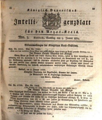 Königlich Bayerisches Intelligenzblatt für den Rezat-Kreis (Ansbacher Intelligenz-Zeitung) Samstag 9. Januar 1830