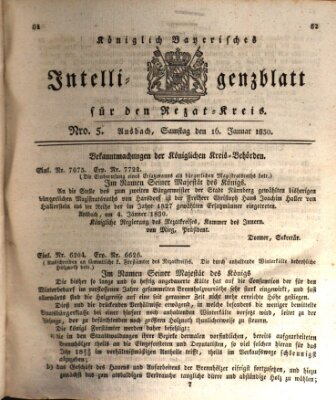 Königlich Bayerisches Intelligenzblatt für den Rezat-Kreis (Ansbacher Intelligenz-Zeitung) Samstag 16. Januar 1830