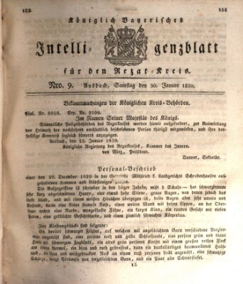 Königlich Bayerisches Intelligenzblatt für den Rezat-Kreis (Ansbacher Intelligenz-Zeitung) Samstag 30. Januar 1830