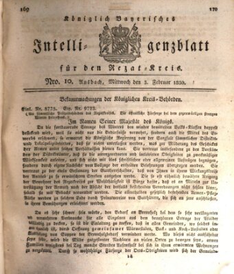 Königlich Bayerisches Intelligenzblatt für den Rezat-Kreis (Ansbacher Intelligenz-Zeitung) Mittwoch 3. Februar 1830