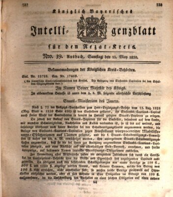 Königlich Bayerisches Intelligenzblatt für den Rezat-Kreis (Ansbacher Intelligenz-Zeitung) Samstag 15. Mai 1830