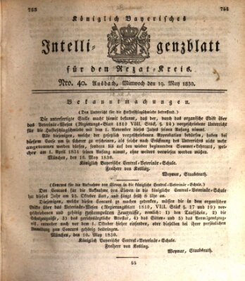 Königlich Bayerisches Intelligenzblatt für den Rezat-Kreis (Ansbacher Intelligenz-Zeitung) Mittwoch 19. Mai 1830