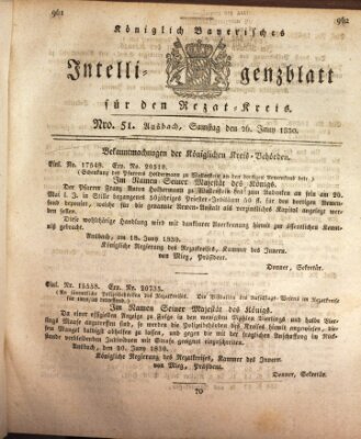 Königlich Bayerisches Intelligenzblatt für den Rezat-Kreis (Ansbacher Intelligenz-Zeitung) Samstag 26. Juni 1830