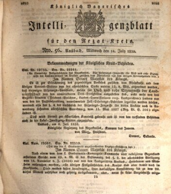 Königlich Bayerisches Intelligenzblatt für den Rezat-Kreis (Ansbacher Intelligenz-Zeitung) Mittwoch 14. Juli 1830