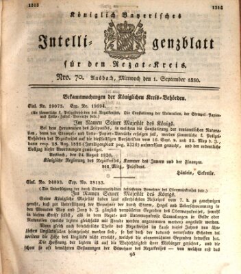 Königlich Bayerisches Intelligenzblatt für den Rezat-Kreis (Ansbacher Intelligenz-Zeitung) Mittwoch 1. September 1830