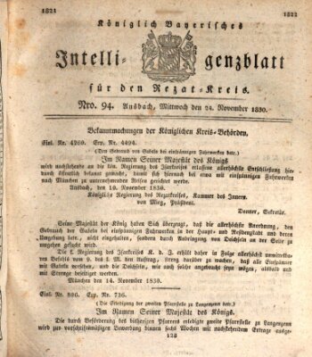 Königlich Bayerisches Intelligenzblatt für den Rezat-Kreis (Ansbacher Intelligenz-Zeitung) Mittwoch 24. November 1830