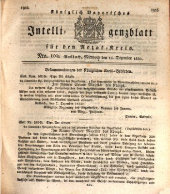 Königlich Bayerisches Intelligenzblatt für den Rezat-Kreis (Ansbacher Intelligenz-Zeitung) Mittwoch 15. Dezember 1830