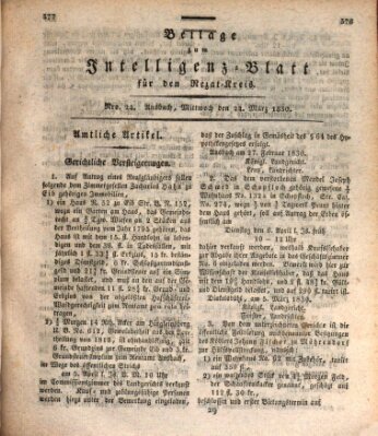 Königlich Bayerisches Intelligenzblatt für den Rezat-Kreis (Ansbacher Intelligenz-Zeitung) Mittwoch 24. März 1830