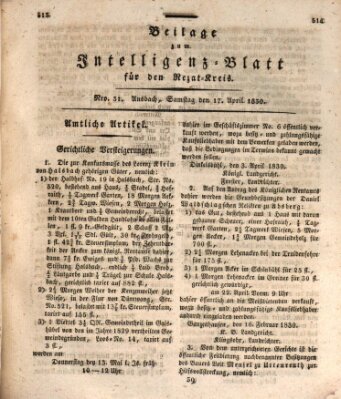 Königlich Bayerisches Intelligenzblatt für den Rezat-Kreis (Ansbacher Intelligenz-Zeitung) Samstag 17. April 1830