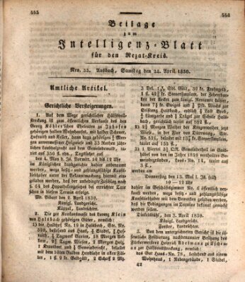 Königlich Bayerisches Intelligenzblatt für den Rezat-Kreis (Ansbacher Intelligenz-Zeitung) Samstag 24. April 1830