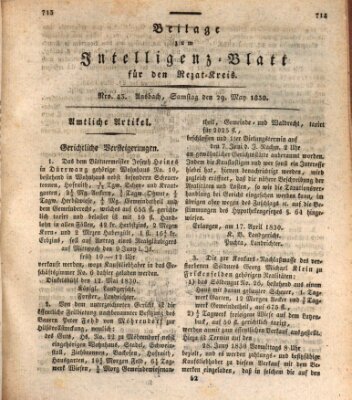 Königlich Bayerisches Intelligenzblatt für den Rezat-Kreis (Ansbacher Intelligenz-Zeitung) Samstag 29. Mai 1830