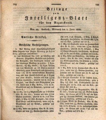 Königlich Bayerisches Intelligenzblatt für den Rezat-Kreis (Ansbacher Intelligenz-Zeitung) Mittwoch 2. Juni 1830