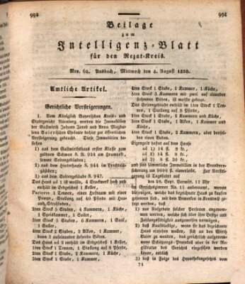 Königlich Bayerisches Intelligenzblatt für den Rezat-Kreis (Ansbacher Intelligenz-Zeitung) Mittwoch 4. August 1830