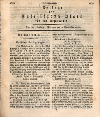 Königlich Bayerisches Intelligenzblatt für den Rezat-Kreis (Ansbacher Intelligenz-Zeitung) Mittwoch 1. September 1830