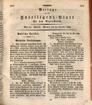 Königlich Bayerisches Intelligenzblatt für den Rezat-Kreis (Ansbacher Intelligenz-Zeitung) Samstag 23. Oktober 1830