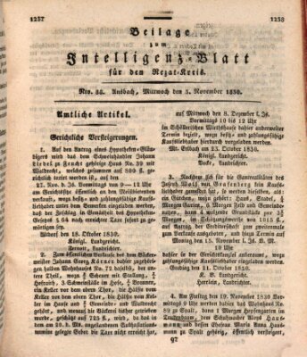 Königlich Bayerisches Intelligenzblatt für den Rezat-Kreis (Ansbacher Intelligenz-Zeitung) Mittwoch 3. November 1830