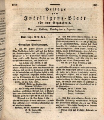 Königlich Bayerisches Intelligenzblatt für den Rezat-Kreis (Ansbacher Intelligenz-Zeitung) Samstag 4. Dezember 1830