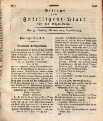 Königlich Bayerisches Intelligenzblatt für den Rezat-Kreis (Ansbacher Intelligenz-Zeitung) Mittwoch 8. Dezember 1830