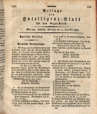 Königlich Bayerisches Intelligenzblatt für den Rezat-Kreis (Ansbacher Intelligenz-Zeitung) Mittwoch 15. Dezember 1830