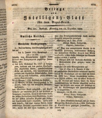 Königlich Bayerisches Intelligenzblatt für den Rezat-Kreis (Ansbacher Intelligenz-Zeitung) Samstag 18. Dezember 1830