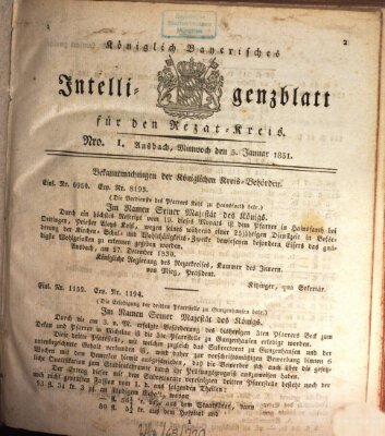 Königlich Bayerisches Intelligenzblatt für den Rezat-Kreis (Ansbacher Intelligenz-Zeitung) Mittwoch 5. Januar 1831