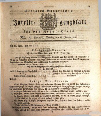 Königlich Bayerisches Intelligenzblatt für den Rezat-Kreis (Ansbacher Intelligenz-Zeitung) Samstag 15. Januar 1831