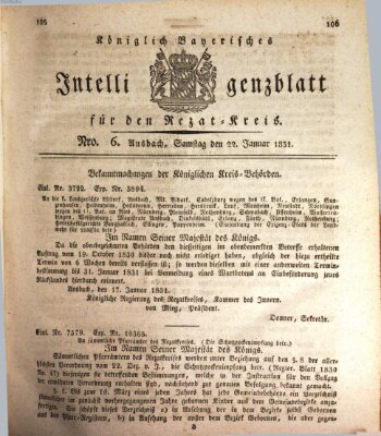 Königlich Bayerisches Intelligenzblatt für den Rezat-Kreis (Ansbacher Intelligenz-Zeitung) Samstag 22. Januar 1831