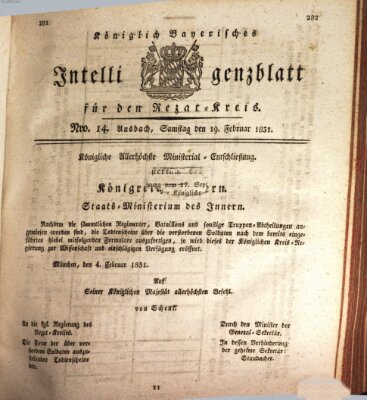 Königlich Bayerisches Intelligenzblatt für den Rezat-Kreis (Ansbacher Intelligenz-Zeitung) Samstag 19. Februar 1831