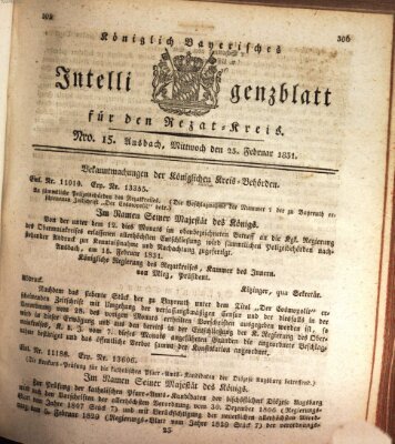 Königlich Bayerisches Intelligenzblatt für den Rezat-Kreis (Ansbacher Intelligenz-Zeitung) Mittwoch 23. Februar 1831