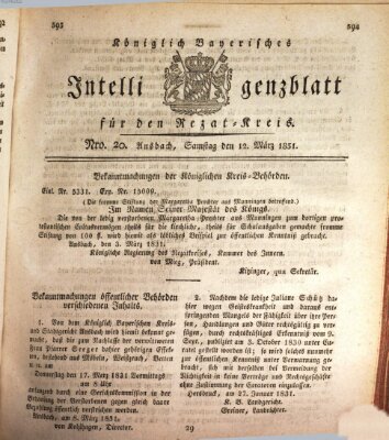 Königlich Bayerisches Intelligenzblatt für den Rezat-Kreis (Ansbacher Intelligenz-Zeitung) Samstag 12. März 1831