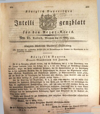 Königlich Bayerisches Intelligenzblatt für den Rezat-Kreis (Ansbacher Intelligenz-Zeitung) Mittwoch 16. März 1831