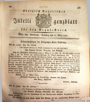 Königlich Bayerisches Intelligenzblatt für den Rezat-Kreis (Ansbacher Intelligenz-Zeitung) Samstag 26. März 1831