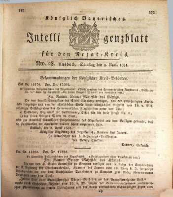 Königlich Bayerisches Intelligenzblatt für den Rezat-Kreis (Ansbacher Intelligenz-Zeitung) Samstag 9. April 1831