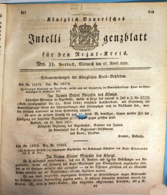 Königlich Bayerisches Intelligenzblatt für den Rezat-Kreis (Ansbacher Intelligenz-Zeitung) Mittwoch 27. April 1831