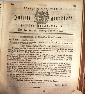 Königlich Bayerisches Intelligenzblatt für den Rezat-Kreis (Ansbacher Intelligenz-Zeitung) Samstag 30. April 1831