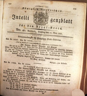 Königlich Bayerisches Intelligenzblatt für den Rezat-Kreis (Ansbacher Intelligenz-Zeitung) Samstag 21. Mai 1831