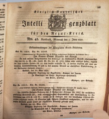 Königlich Bayerisches Intelligenzblatt für den Rezat-Kreis (Ansbacher Intelligenz-Zeitung) Mittwoch 1. Juni 1831