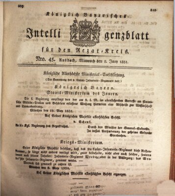 Königlich Bayerisches Intelligenzblatt für den Rezat-Kreis (Ansbacher Intelligenz-Zeitung) Mittwoch 8. Juni 1831