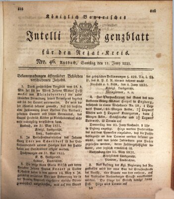 Königlich Bayerisches Intelligenzblatt für den Rezat-Kreis (Ansbacher Intelligenz-Zeitung) Samstag 11. Juni 1831