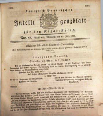 Königlich Bayerisches Intelligenzblatt für den Rezat-Kreis (Ansbacher Intelligenz-Zeitung) Mittwoch 13. Juli 1831