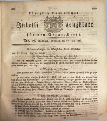 Königlich Bayerisches Intelligenzblatt für den Rezat-Kreis (Ansbacher Intelligenz-Zeitung) Mittwoch 27. Juli 1831
