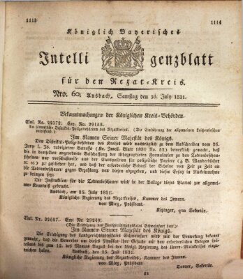 Königlich Bayerisches Intelligenzblatt für den Rezat-Kreis (Ansbacher Intelligenz-Zeitung) Samstag 30. Juli 1831