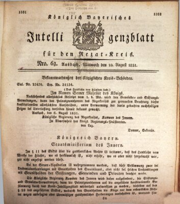 Königlich Bayerisches Intelligenzblatt für den Rezat-Kreis (Ansbacher Intelligenz-Zeitung) Mittwoch 10. August 1831