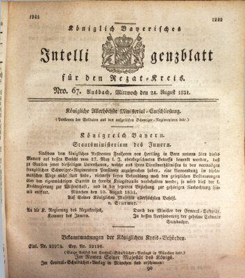 Königlich Bayerisches Intelligenzblatt für den Rezat-Kreis (Ansbacher Intelligenz-Zeitung) Mittwoch 24. August 1831