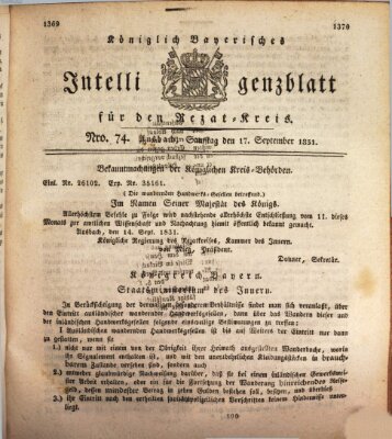 Königlich Bayerisches Intelligenzblatt für den Rezat-Kreis (Ansbacher Intelligenz-Zeitung) Samstag 17. September 1831