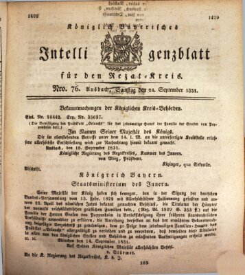 Königlich Bayerisches Intelligenzblatt für den Rezat-Kreis (Ansbacher Intelligenz-Zeitung) Samstag 24. September 1831