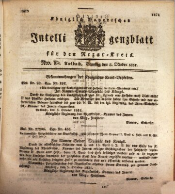 Königlich Bayerisches Intelligenzblatt für den Rezat-Kreis (Ansbacher Intelligenz-Zeitung) Samstag 8. Oktober 1831