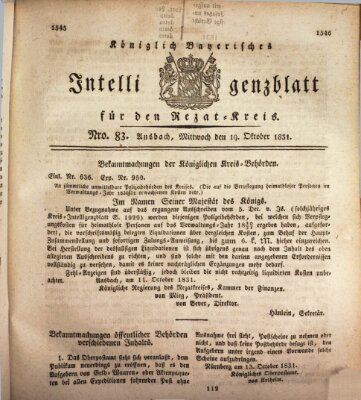 Königlich Bayerisches Intelligenzblatt für den Rezat-Kreis (Ansbacher Intelligenz-Zeitung) Mittwoch 19. Oktober 1831