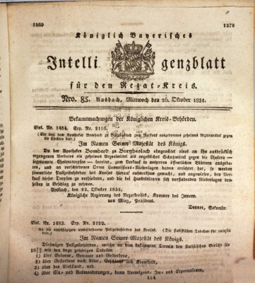 Königlich Bayerisches Intelligenzblatt für den Rezat-Kreis (Ansbacher Intelligenz-Zeitung) Mittwoch 26. Oktober 1831