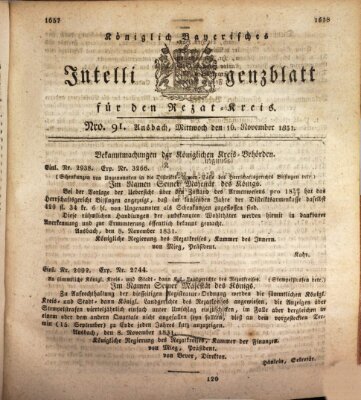 Königlich Bayerisches Intelligenzblatt für den Rezat-Kreis (Ansbacher Intelligenz-Zeitung) Mittwoch 16. November 1831